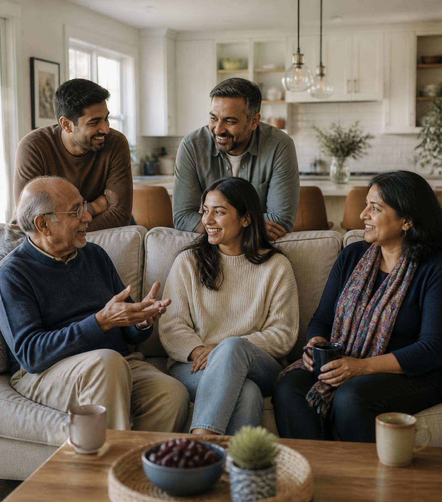 A South Asian family together at home